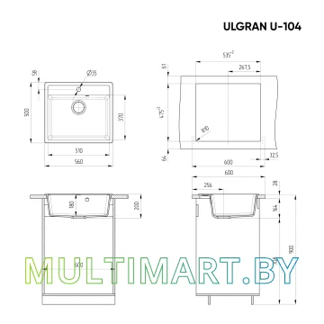 Кухонная мойка Ulgran U-104 (309, темно-серый) картинка 2